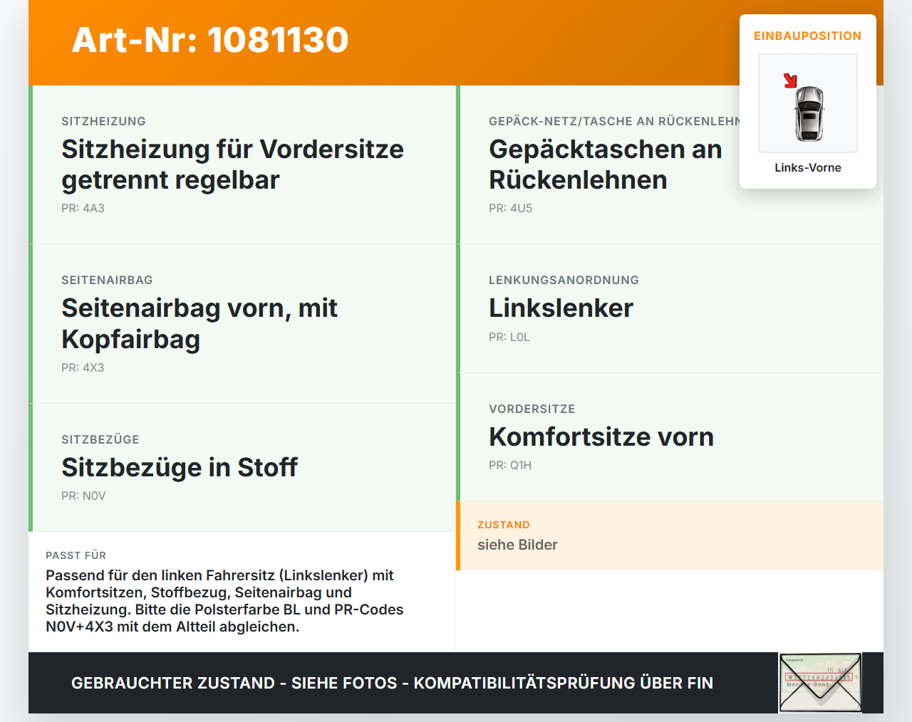 Skoda Fabia III NJ 14-18 5T Sitzbezug Rückenpolster Links Vorne für Fahrer Sitz Skoda Fabia III NJ 14-18 22.01.2016... Vorschau 3