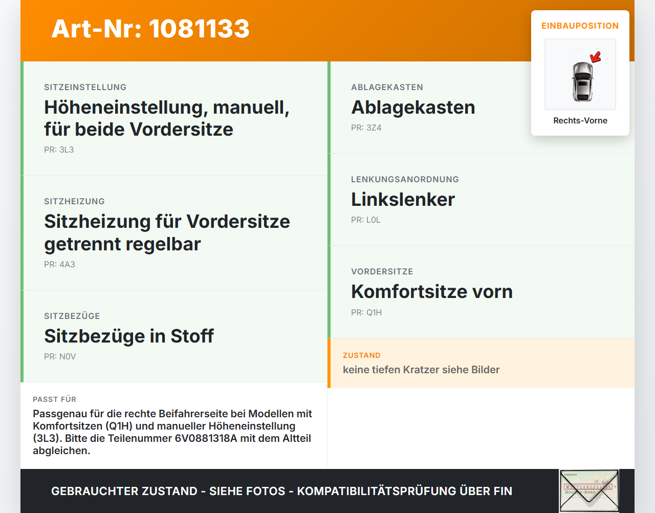 Skoda Fabia III NJ 14-18 5T Ablagefach Blende für Sitz Rechts Vorne Skoda Fabia III NJ 14-18 22.01.2016 6V0881318A... Vorschau 3