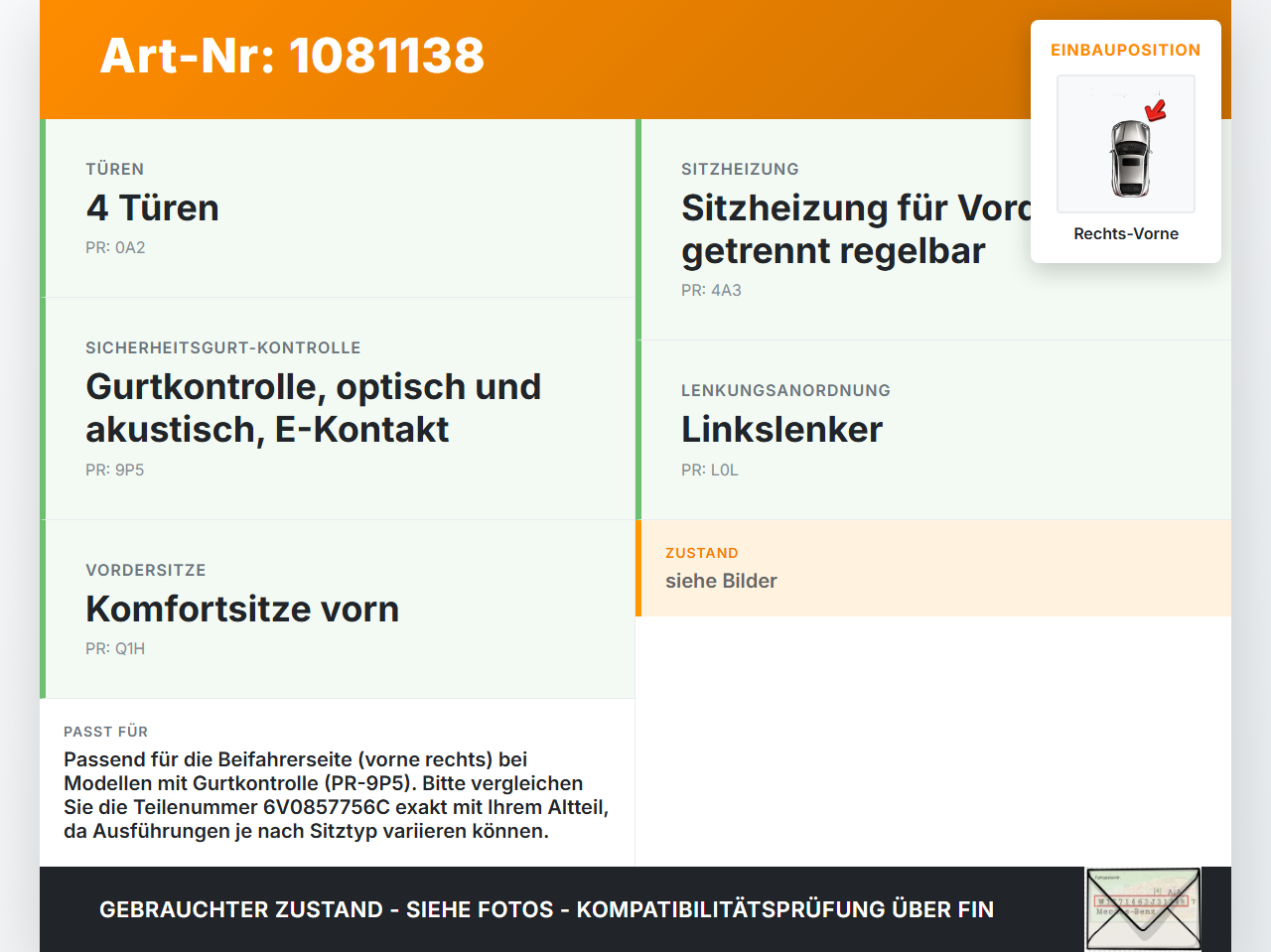 Skoda Fabia III NJ 14-18 5T Gurtschloss Peitsche Rechts Vorne Skoda Fabia III NJ 14-18 22.01.2016 6V0857756C... Vorschau 3
