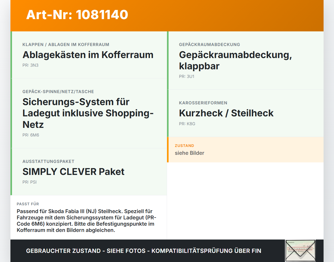Skoda Fabia III NJ 14-18 5T Gepäcknetz Kofferraumnetz Trennnetz Ladungssicherung Skoda Fabia III NJ 14-18... Vorschau 3
