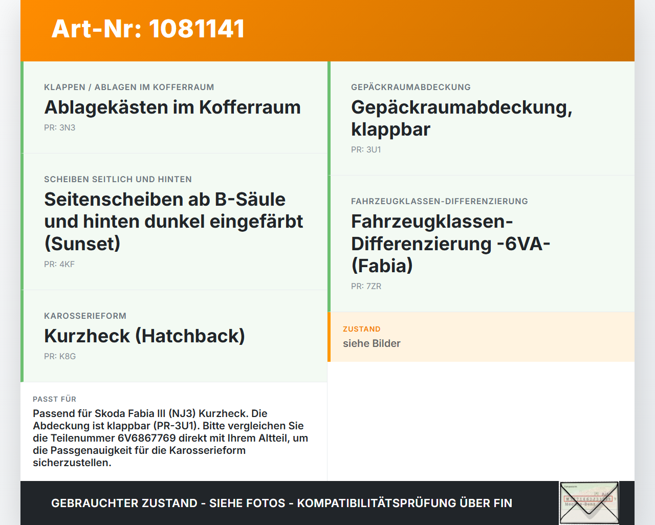 Skoda Fabia III NJ 14-18 5T Laderaumabdeckung Hutablage Heckablage Skoda Fabia III NJ 14-18 22.01.2016 6V6867769... Vorschau 3