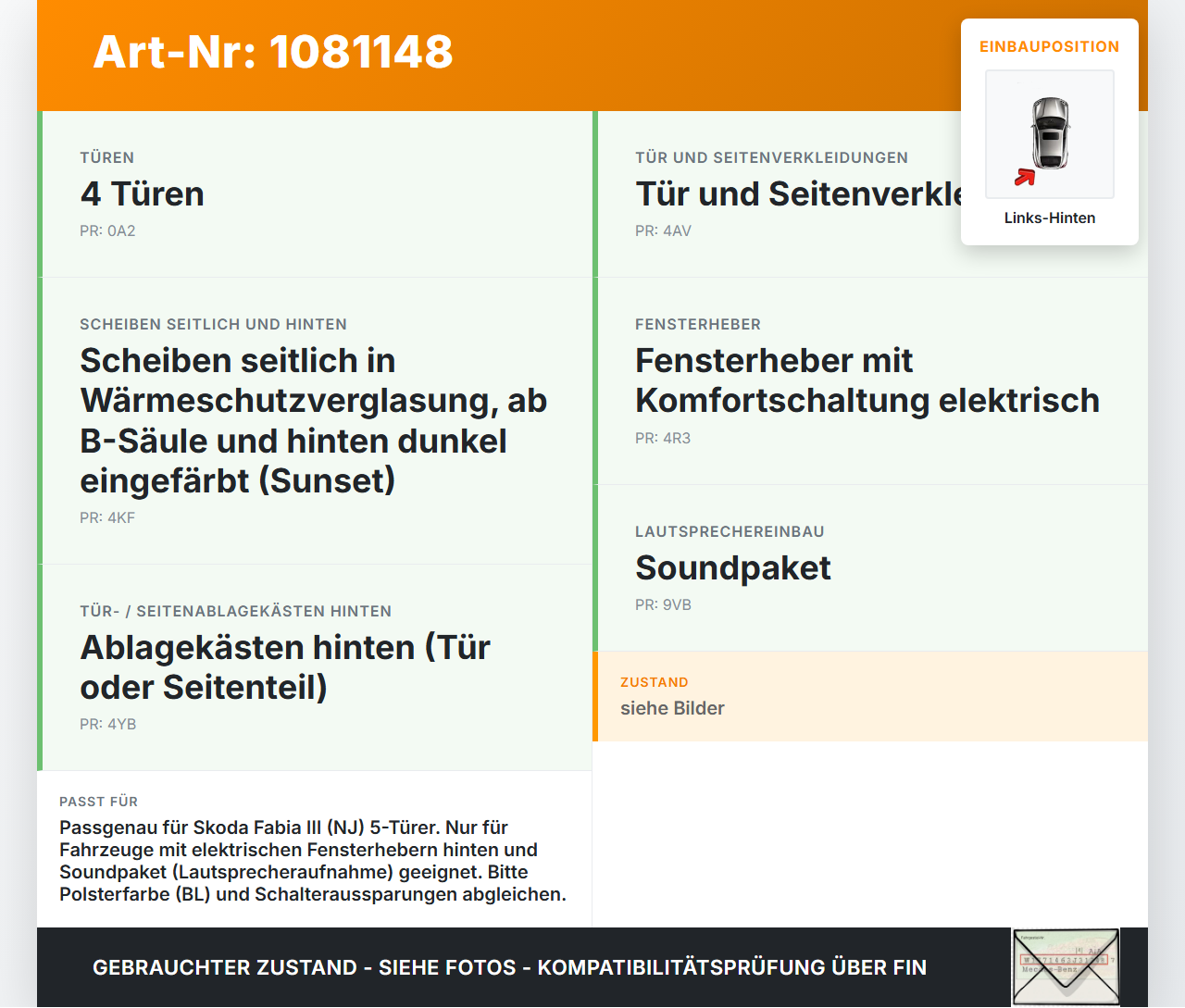 Skoda Fabia III NJ 14-18 5T Türverkleidung Türpappe Links Hinten Skoda Fabia III NJ 14-18 22.01.2016 6V0867211... Vorschau 3