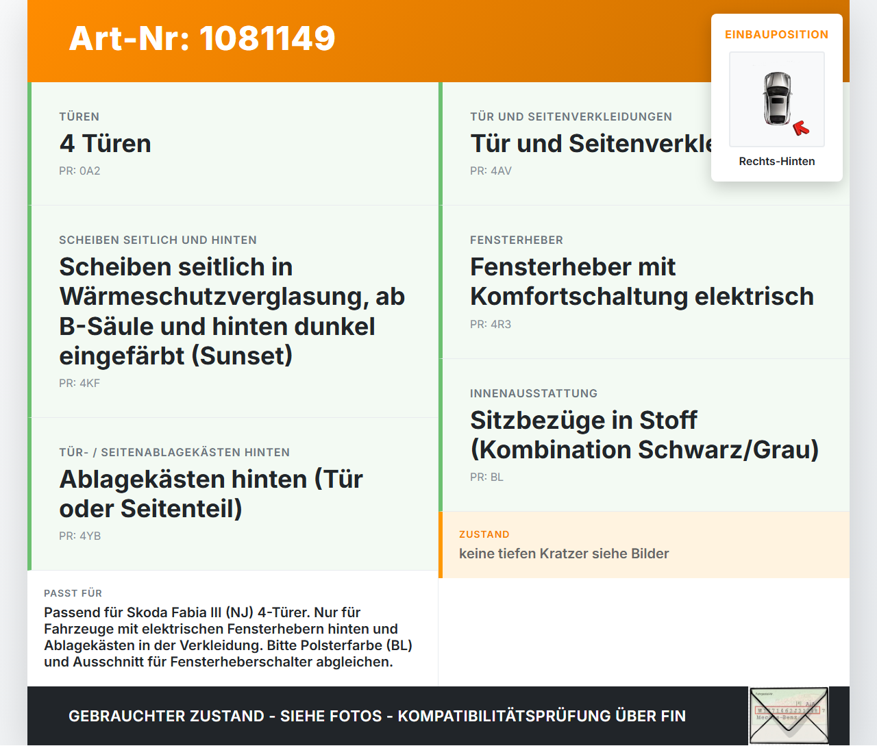 Skoda Fabia III NJ 14-18 5T Türverkleidung Türpappe Verkleidung Rechts Hinten Skoda Fabia III NJ 14-18 22.01.2016... Vorschau 3