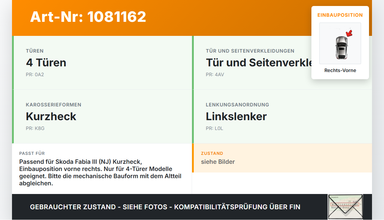 Skoda Fabia III NJ 14-18 5T Türfangband Türbremse Türanschlag Rechts Vorne Skoda Fabia III NJ 14-18 22.01.2016... Vorschau 3