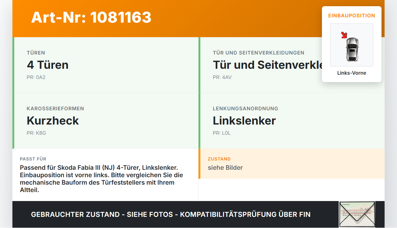 Skoda Fabia III NJ 14-18 5T Türfangband Türbremse Türanschlag Links Vorne Skoda Fabia III NJ 14-18 22.01.2016... Vorschau 3