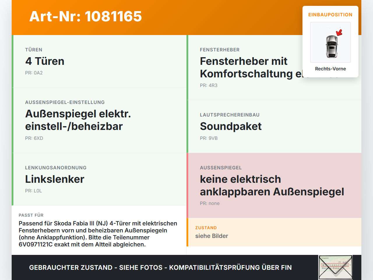 Skoda Fabia III NJ 14-18 5T Kabelbaum für Tür und Fensterheber Rechts Vorne Skoda Fabia III NJ 14-18 22.01.2016... Vorschau 3