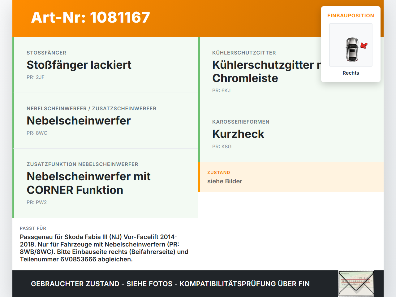 Skoda Fabia III NJ 14-18 Blende für Nebelscheinwerfer Stoßstange Rechts Skoda Fabia III NJ 14-18 22.01.2016... Vorschau 3