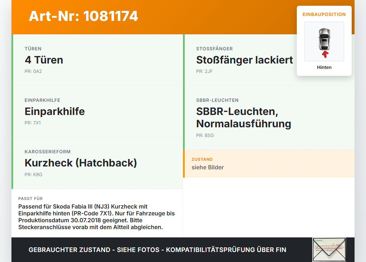 Skoda Fabia III NJ 14-18 5T Kabelbaum Leitungssatz PDC Parksensor Parktronic Hinten Skoda Fabia III NJ 14-18... Vorschau 3