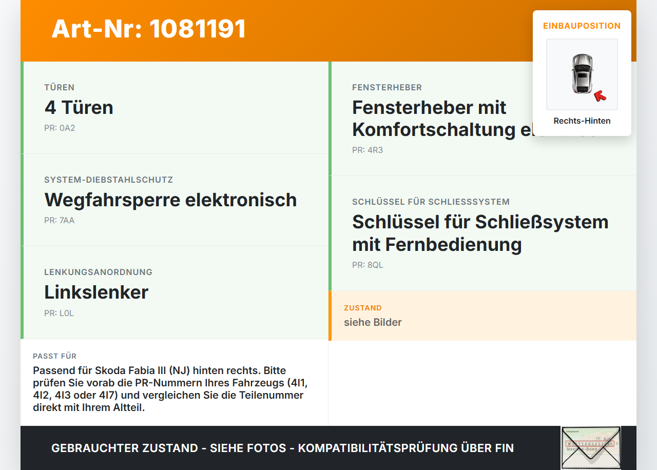 Skoda Fabia III NJ 14-18 5T Türschloss Stellmotor Zentralverriegelung Schloss Rechts Hinten Skoda Fabia III NJ... Vorschau 3