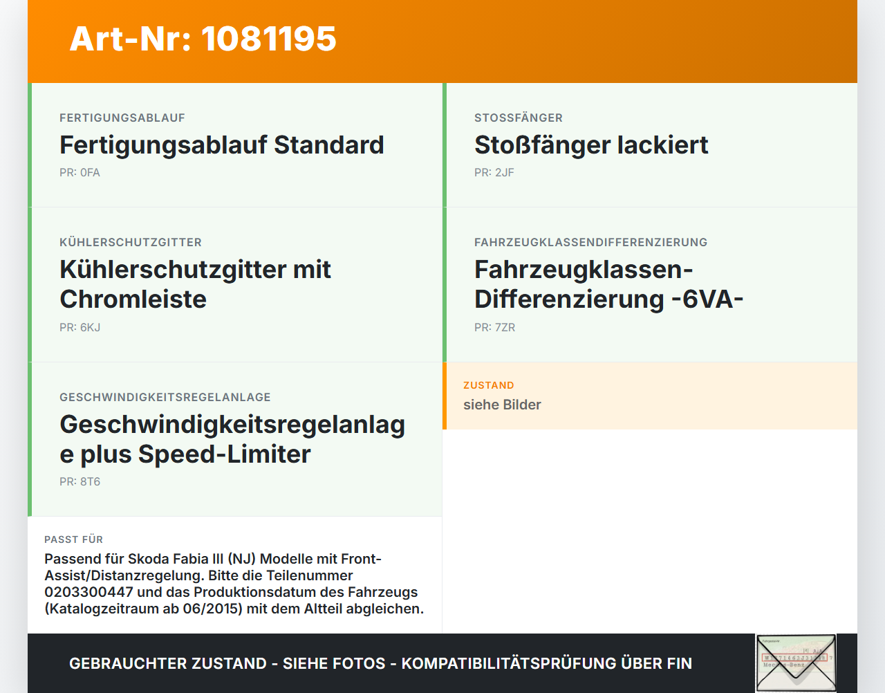 Skoda Fabia III NJ 14-18 Abstandssensor Radar Distronic Skoda Fabia III NJ 14-18 22.01.2016 5Q0907561F 0203300447... Vorschau 3