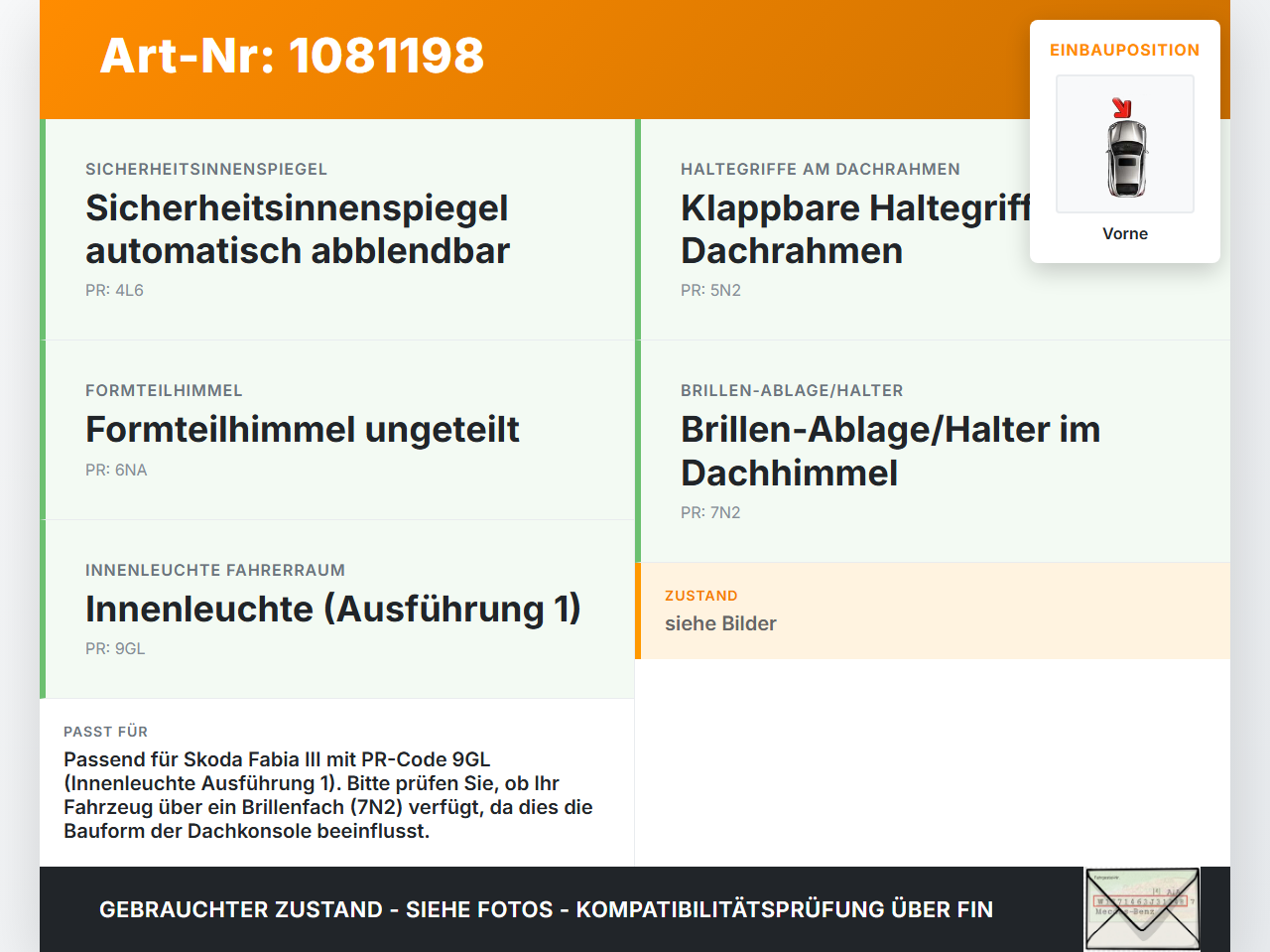 Skoda Fabia III NJ 14-18 Innenleuchte Innenraumleuchte Dachleuchte Vorne Skoda Fabia III NJ 14-18 22.01.2016... Vorschau 3