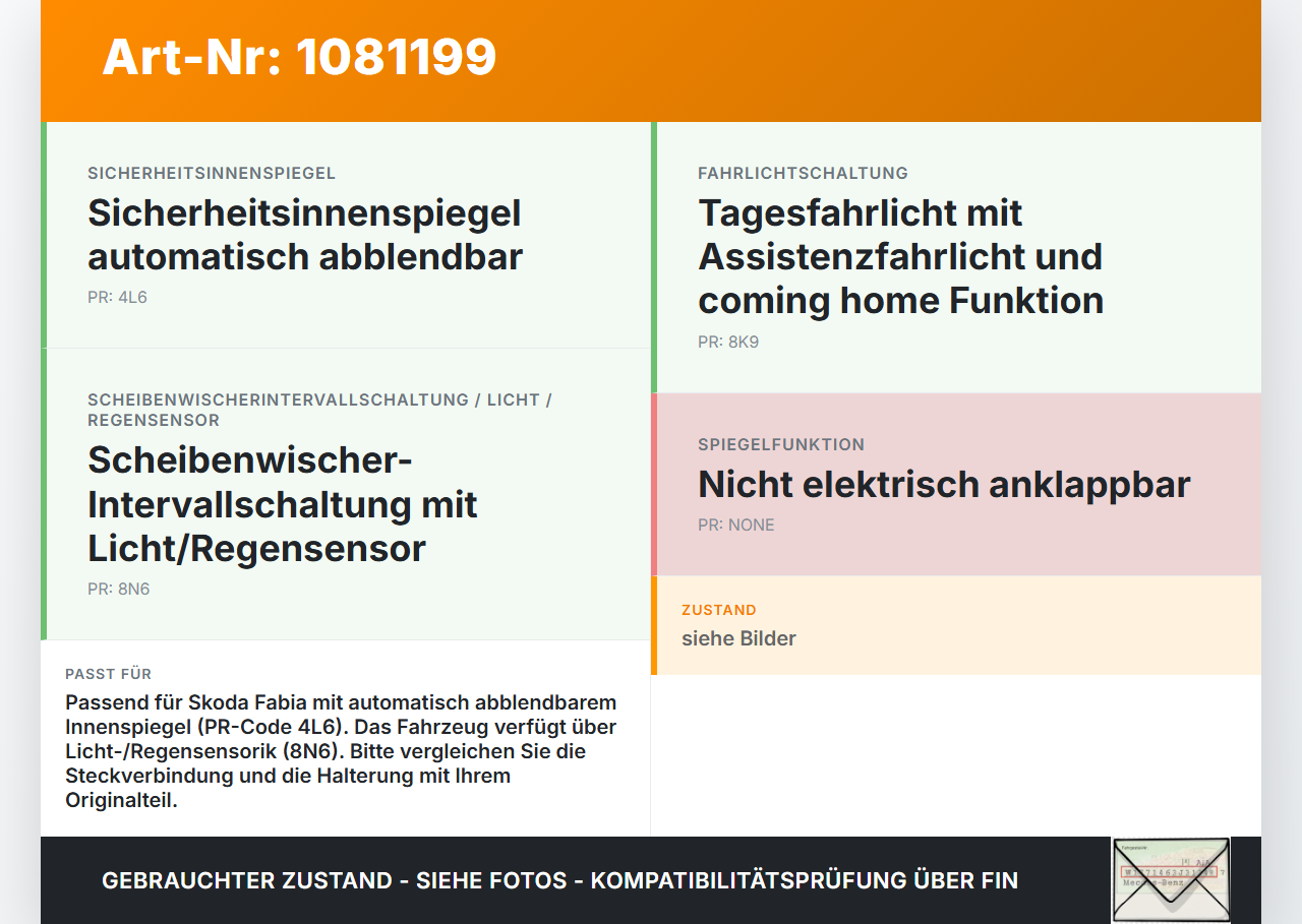 Skoda Fabia III NJ 14-18 Innenspiegel Rückspiegel Spiegel Innen automatisch abblendbar Skoda Fabia III NJ 14-18... Vorschau 3