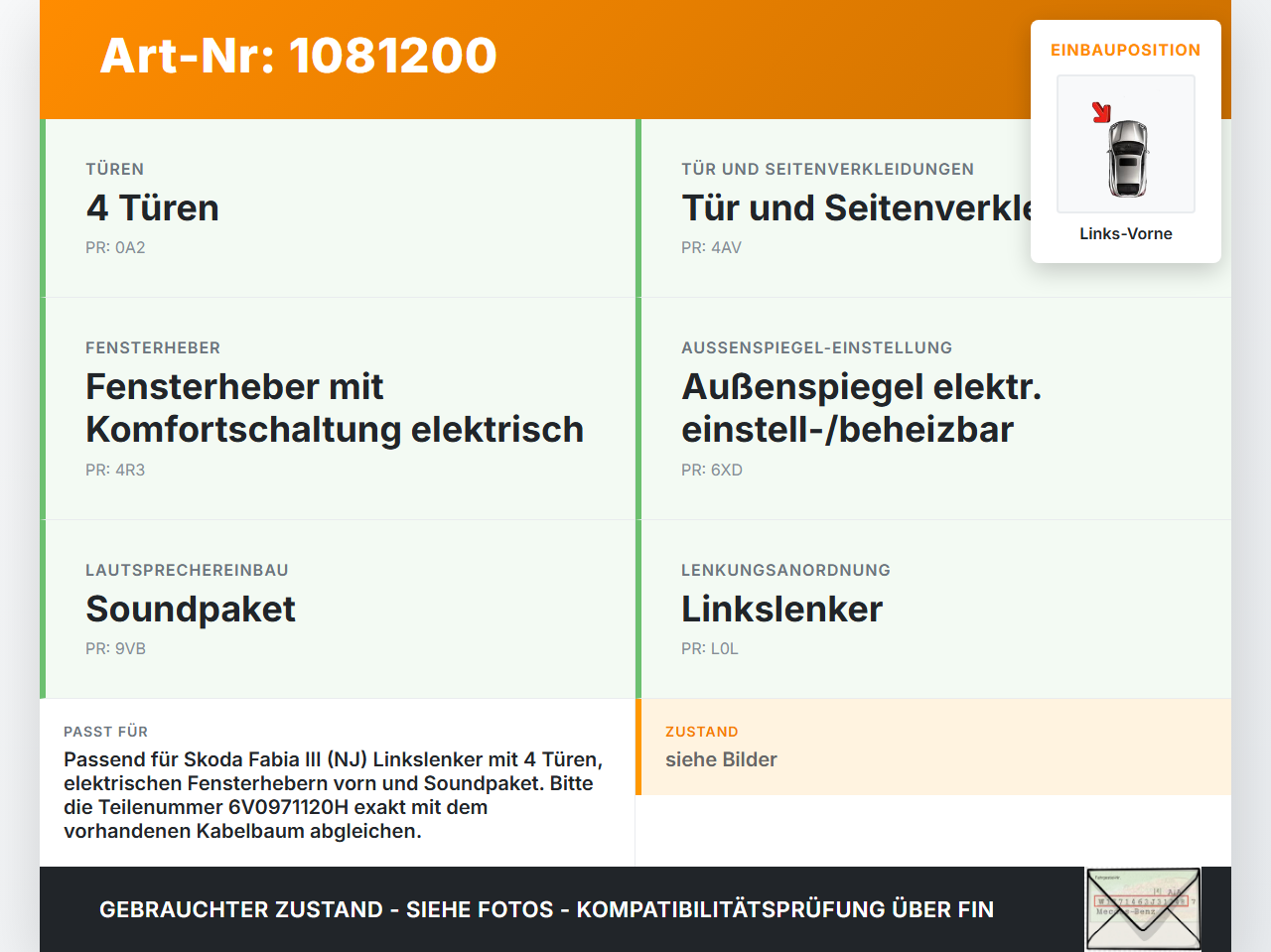 Skoda Fabia III NJ 14-18 5T Kabelbaum für Tür und Fensterheber Links Vorne Skoda Fabia III NJ 14-18 22.01.2016... Vorschau 3