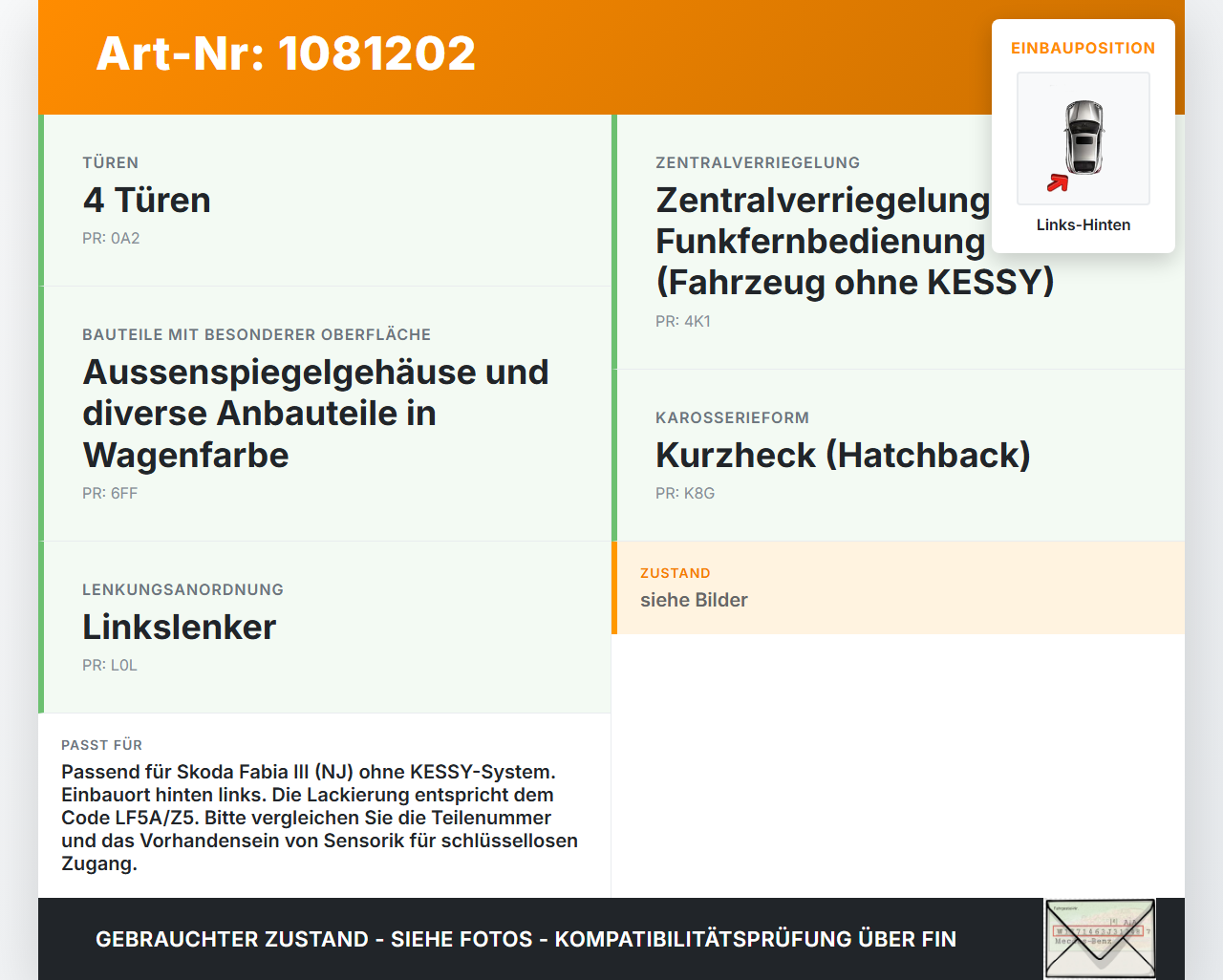 Skoda Fabia III NJ 14-18 5T Türgriff Griff aussen Links Hinten LF5A Skoda Fabia III NJ 14-18 22.01.2016 5G0837205N... Vorschau 3