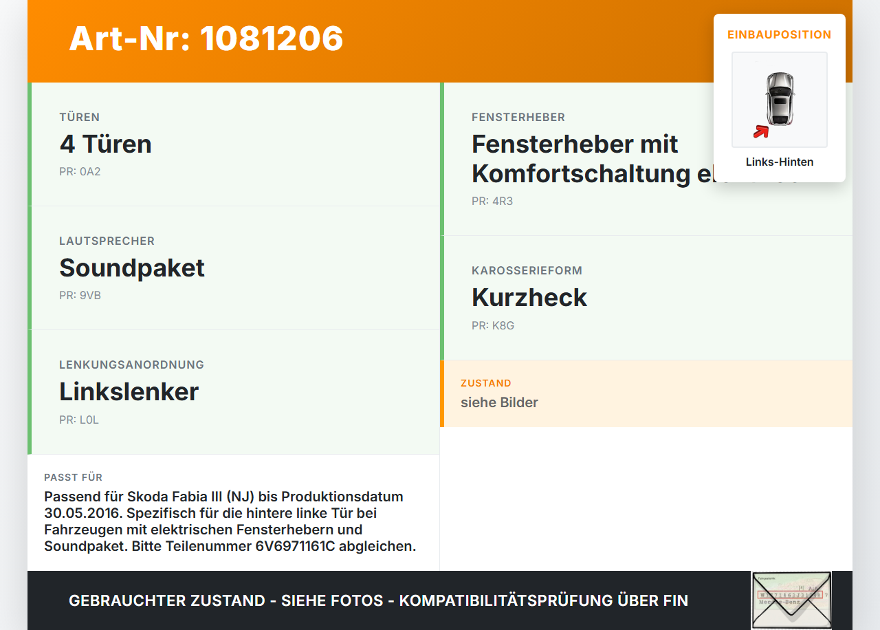 Skoda Fabia III NJ 14-18 5T Kabelbaum für Tür und Fensterheber Links Hinten Skoda Fabia III NJ 14-18 22.01.2016... Vorschau 3