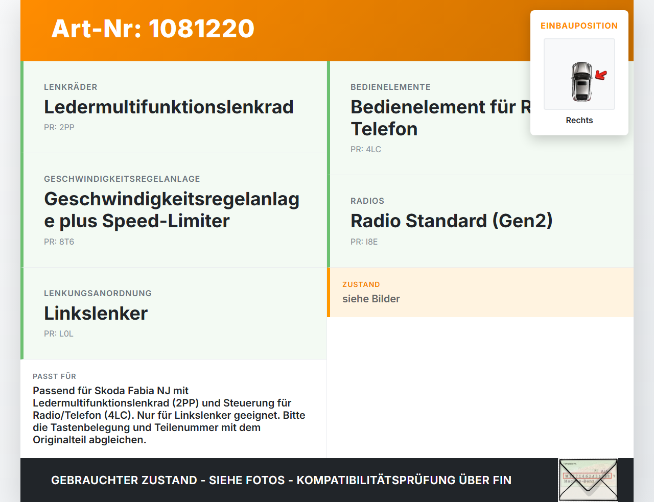 Skoda Fabia III NJ 14-18 Lenkradschalter Multifunktionstasten Schalter für Lenkrad Rechts Skoda Fabia III NJ 14-18... Vorschau 3