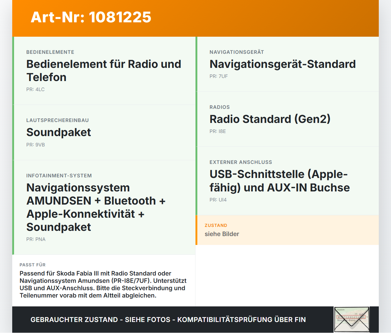 Skoda Fabia III NJ 14-18 TSI 1,2 66KW USB AUX Anschluss Audio Interface Buchse Skoda Fabia III NJ 14-18 22.01.2016... Vorschau 3