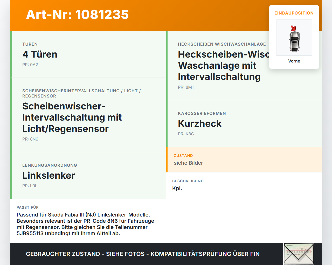 Skoda Fabia III NJ 14-18 Scheibenwischermotor mit Gestänge Vorne Skoda Fabia III NJ 14-18 22.01.2016 6V1955023A... Vorschau 3