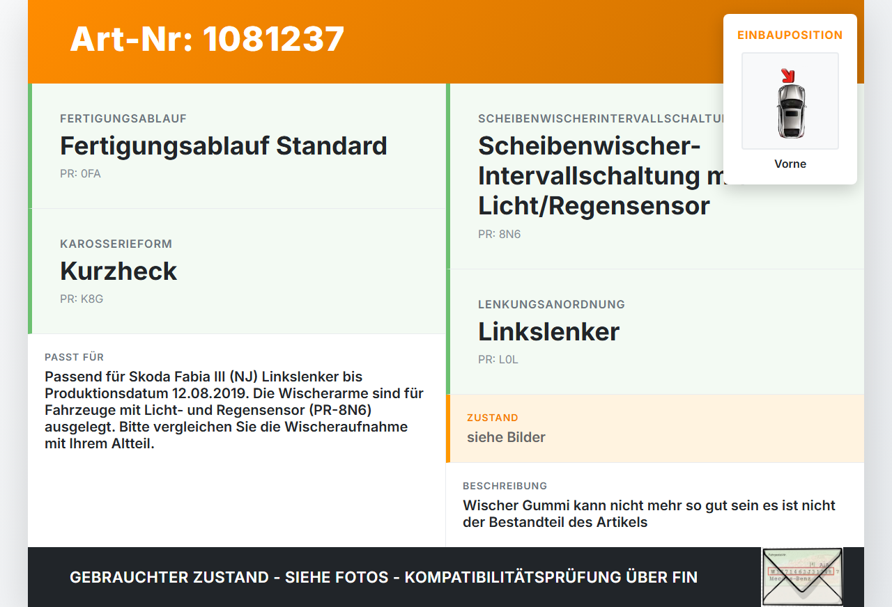 Skoda Fabia III NJ 14-18 2x Scheibenwischer Wischarm Vorne Skoda Fabia III NJ 14-18 22.01.2016 6V1955409A gebraucht Vorschau 3