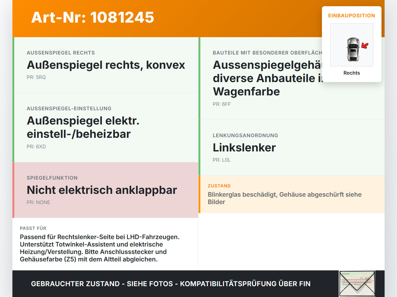 Skoda Fabia III NJ 14-18 Spiegel Aussenspiegel Rechts Totwinkelassistent LF5A Skoda Fabia III NJ 14-18 22.01.2016... Vorschau 3