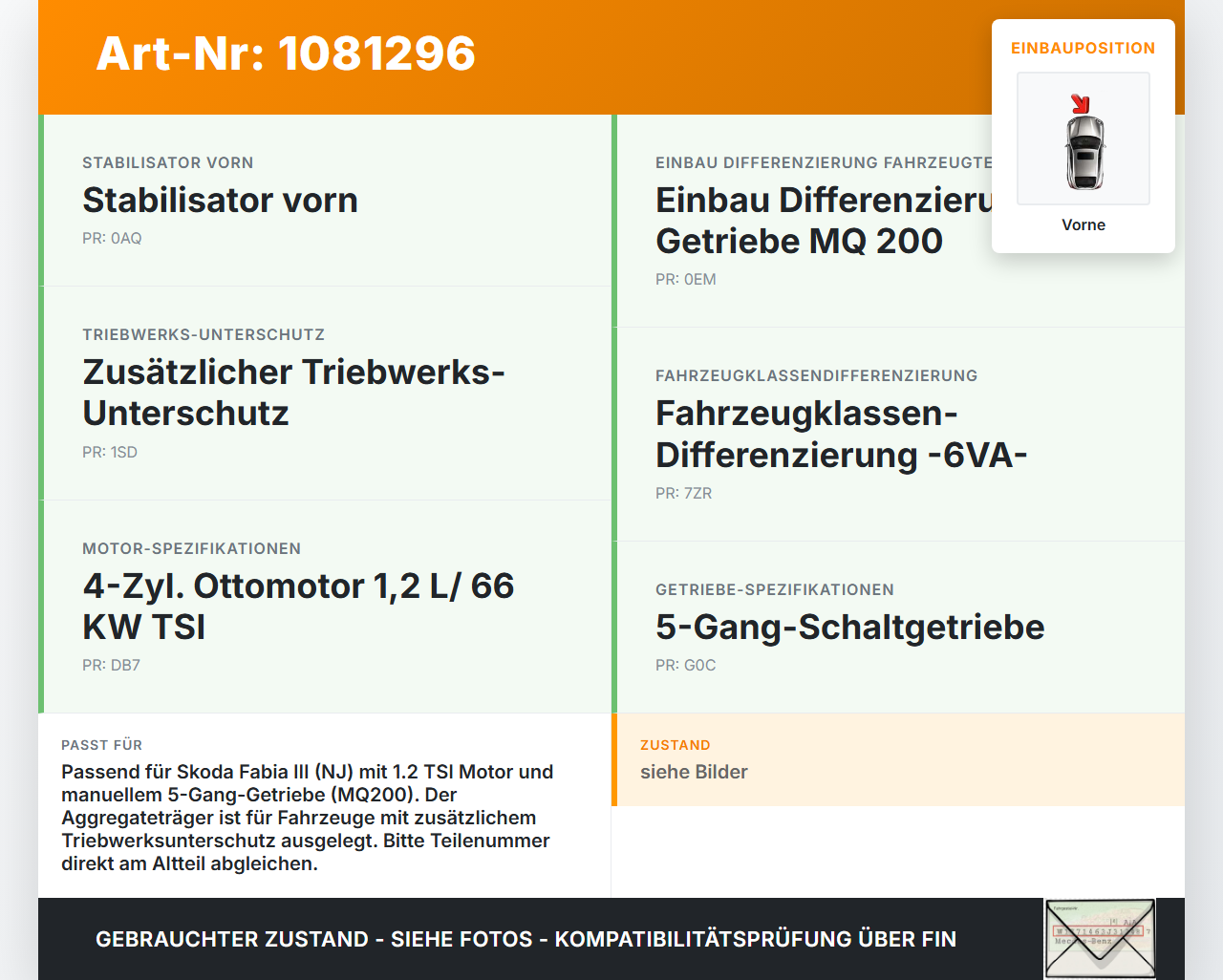 Skoda Fabia III NJ 14-18 TSI 1,2 66KW Achsträger Vorderachse Vorne Skoda Fabia III NJ 14-18 22.01.2016 6C0199315A... Vorschau 3