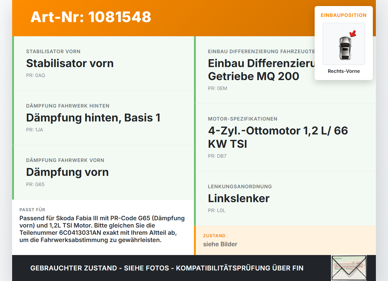Skoda Fabia III NJ 14-18 5T Federbein Stossdämpfer Vorne Rechts Skoda Fabia III NJ 14-18 22.01.2016 6C0413031AN... Vorschau 3