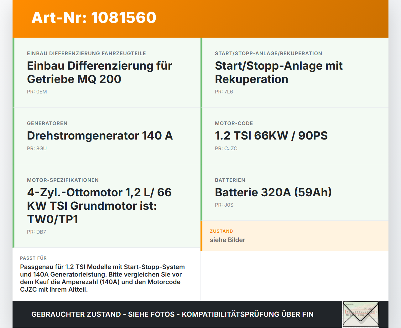 Skoda Fabia III NJ 14-18 TSI 1,2 66KW Lichtmaschine Generator 14V 140A Skoda Fabia III NJ 14-18 22.01.2016... Vorschau 3