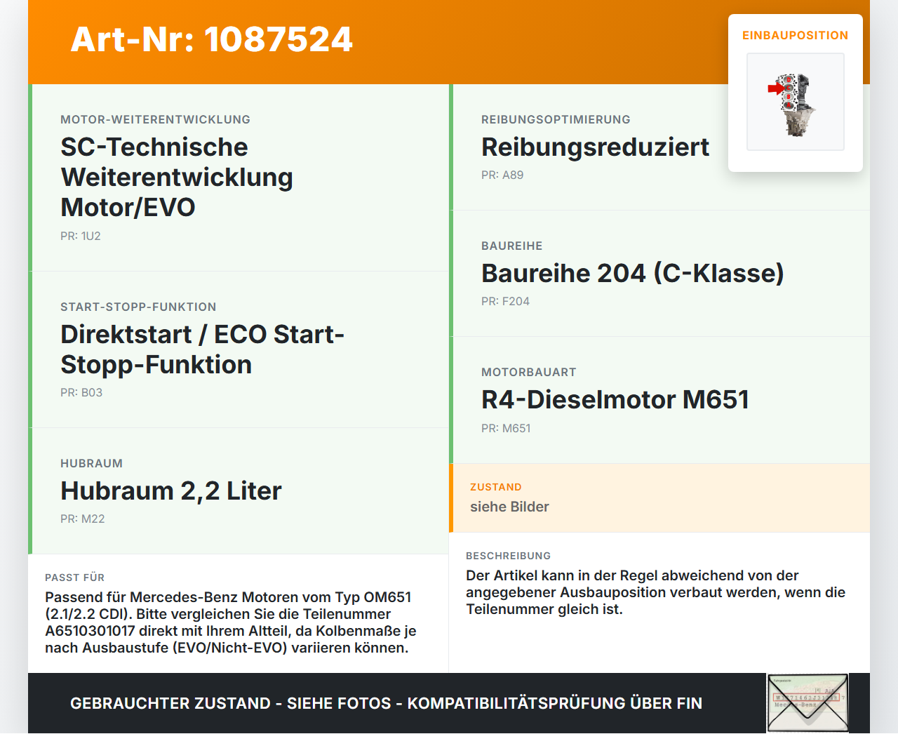 Mercedes S204 W204 11-15  CDI 2,1 125KW 651911 Kolben mit Pleuel Pos C Mercedes S204 W204 11-15 11.05.2012... Vorschau 3