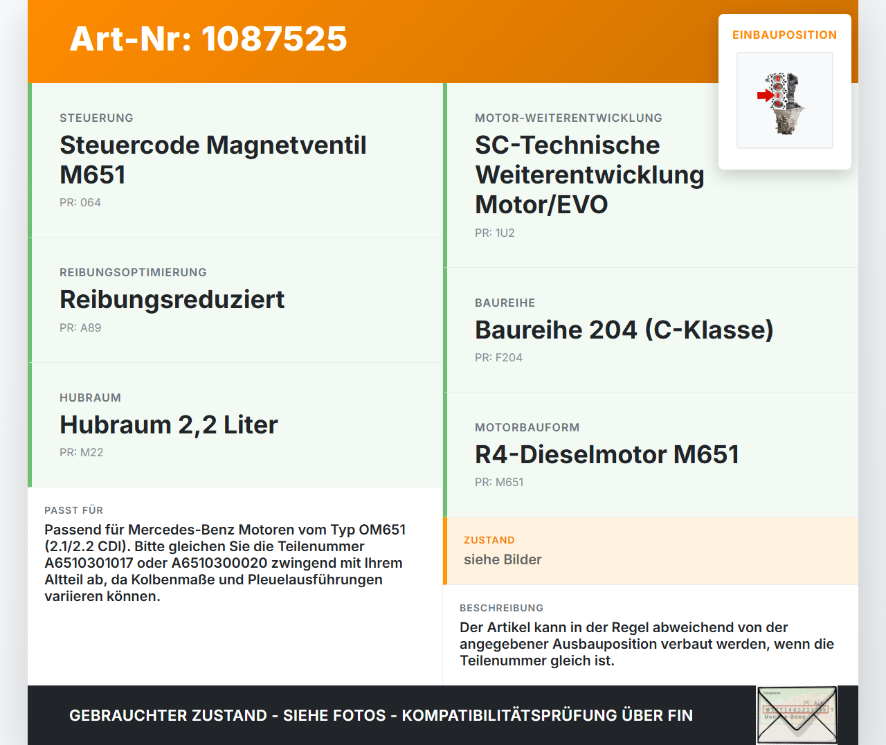 Mercedes S204 W204 11-15  CDI 2,1 125KW 651911 Kolben mit Pleuel Pos B Mercedes S204 W204 11-15 11.05.2012... Vorschau 3