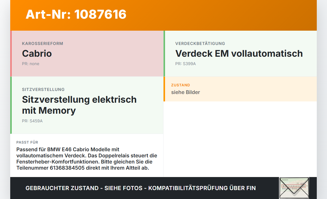 BMW 318Ci E46 00-03 Relais Doppelrelais Fensterheber Zentralverriegelung BMW 318Ci E46 00-03 25.02.2002 8384505... Vorschau 3