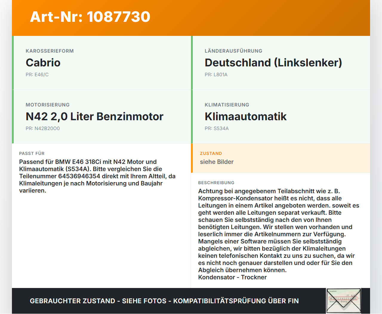 BMW 318Ci E46 00-03 2,0i 105KW Klimaschlauch Klimaleitung Druckleitung Kältemittelleitung BMW 318Ci E46 00-03... Vorschau 3