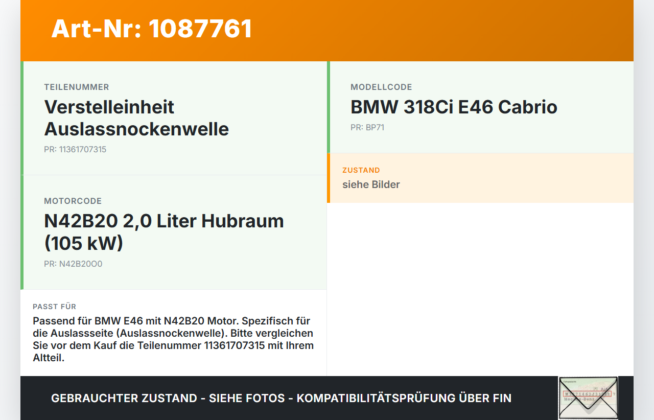 BMW 318Ci E46 00-03 2,0i 105KW N42B20O0 Nockenwellenversteller Nockenwellenverstellung Vanos Kettenrad Einlass BMW... Vorschau 3