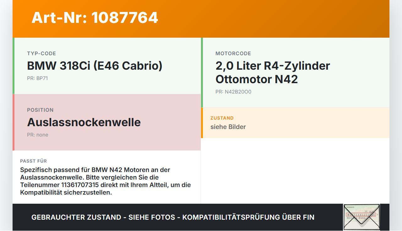 BMW 318Ci E46 00-03 2,0i 105KW N42B20O0 Nockenwellenversteller Verstelleinheit Vanos Nockenwelle Auslass BMW 318Ci... Vorschau 3