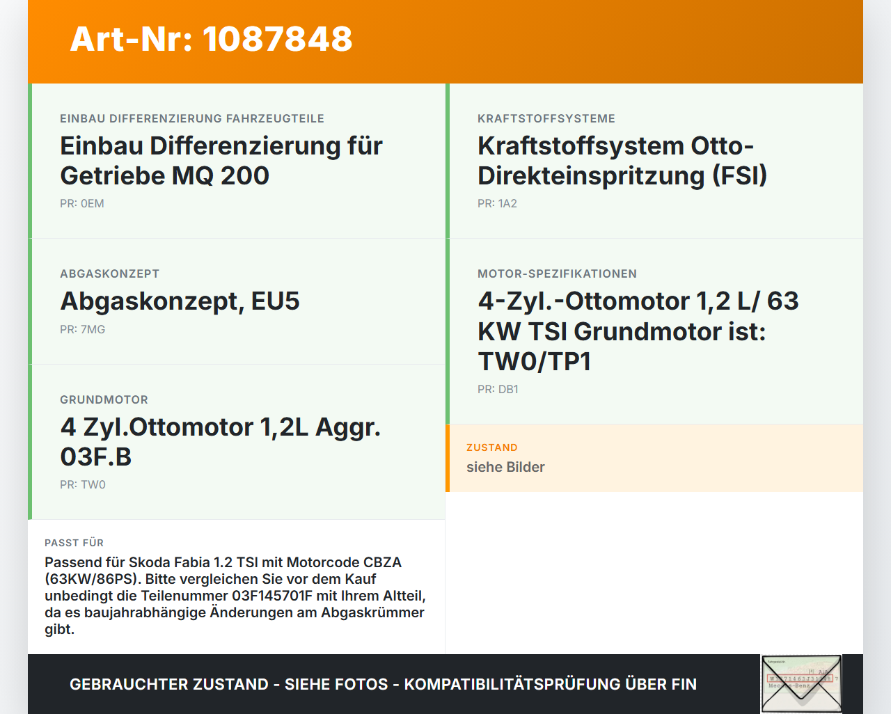 Skoda Fabia 545 10-14 TSI 1,2 63KW CBZA Turbolader Turbo Abgasturbolader Skoda Fabia 545 10-14 31.05.2010... Vorschau 3