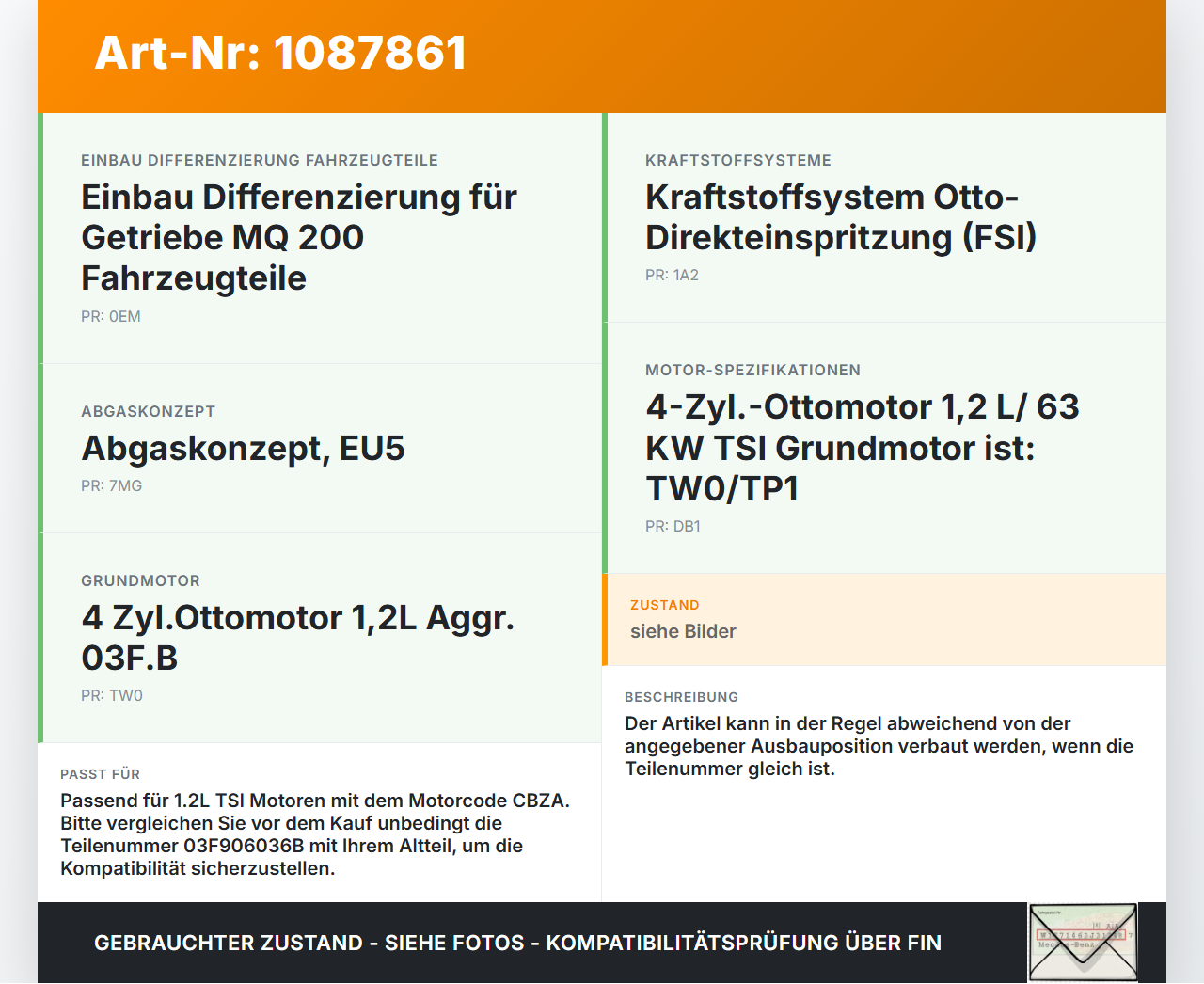 Skoda Fabia 545 10-14 TSI 1,2 63KW Injektor Einspritzdüse Zyl.3 Skoda Fabia 545 10-14 31.05.2010 03F906036B gebraucht Vorschau 3