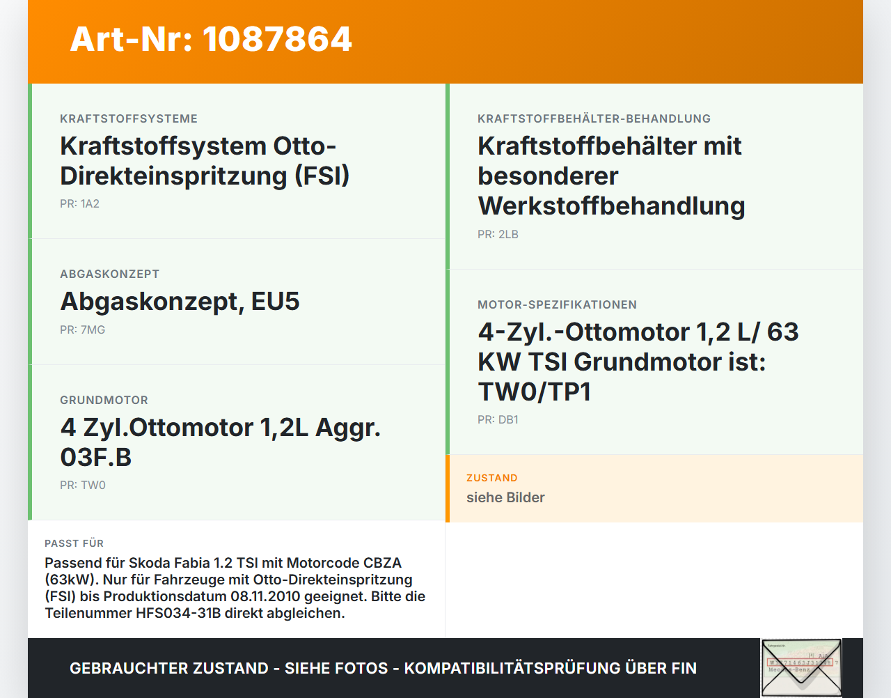 Skoda Fabia 545 10-14 TSI 1,2 63KW Einspritzpumpe Hochdruckpumpe Benzinpumpe Skoda Fabia 545 10-14 31.05.2010... Vorschau 3