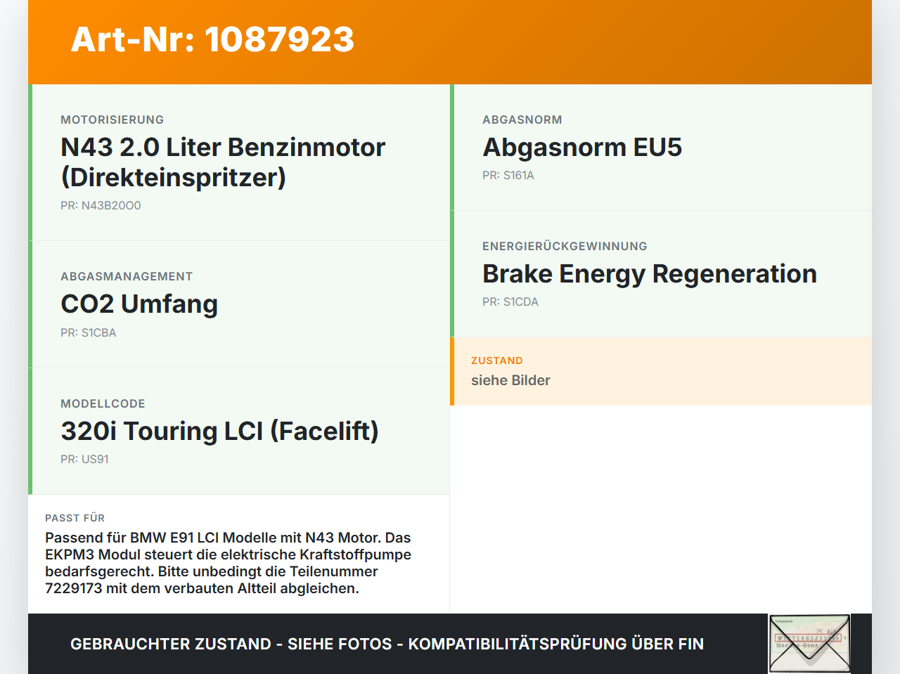 BMW E91 320i LCI 08-11 Steuergerät ECU Modul EKPM3 für Kraftstoffpumpe BMW E91 320i LCI 08-11 31.08.2009... Vorschau 3