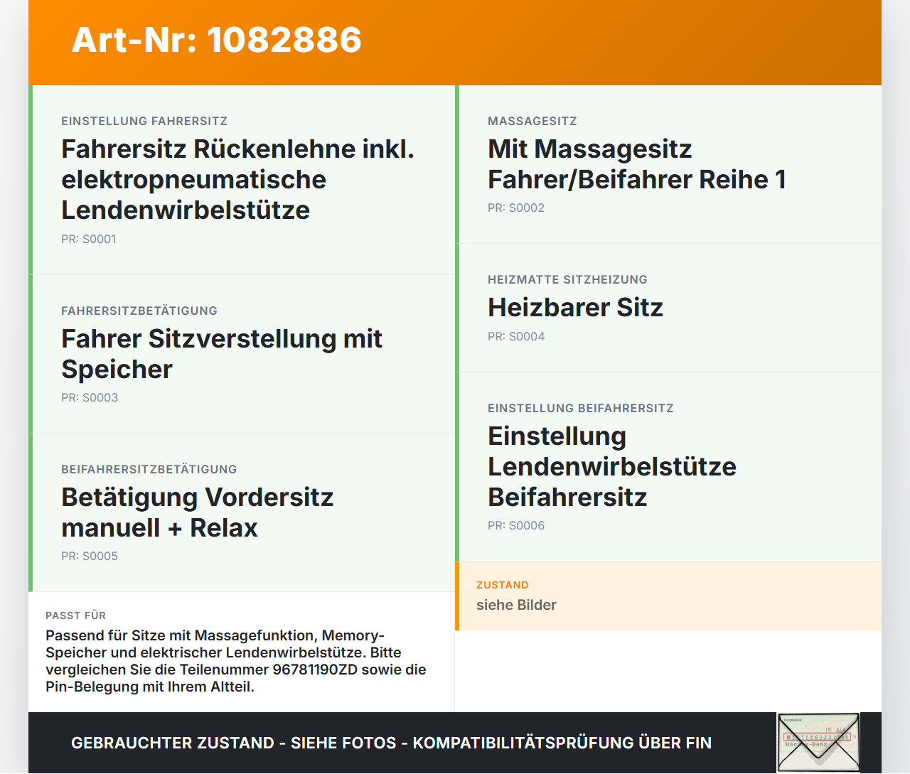 Citroen C4 Picasso II 13-16 Schalter Sitzverstellung Taste Massagefunktion Sitzschalter Citroen C4 Picasso II 13-16... Vorschau 3