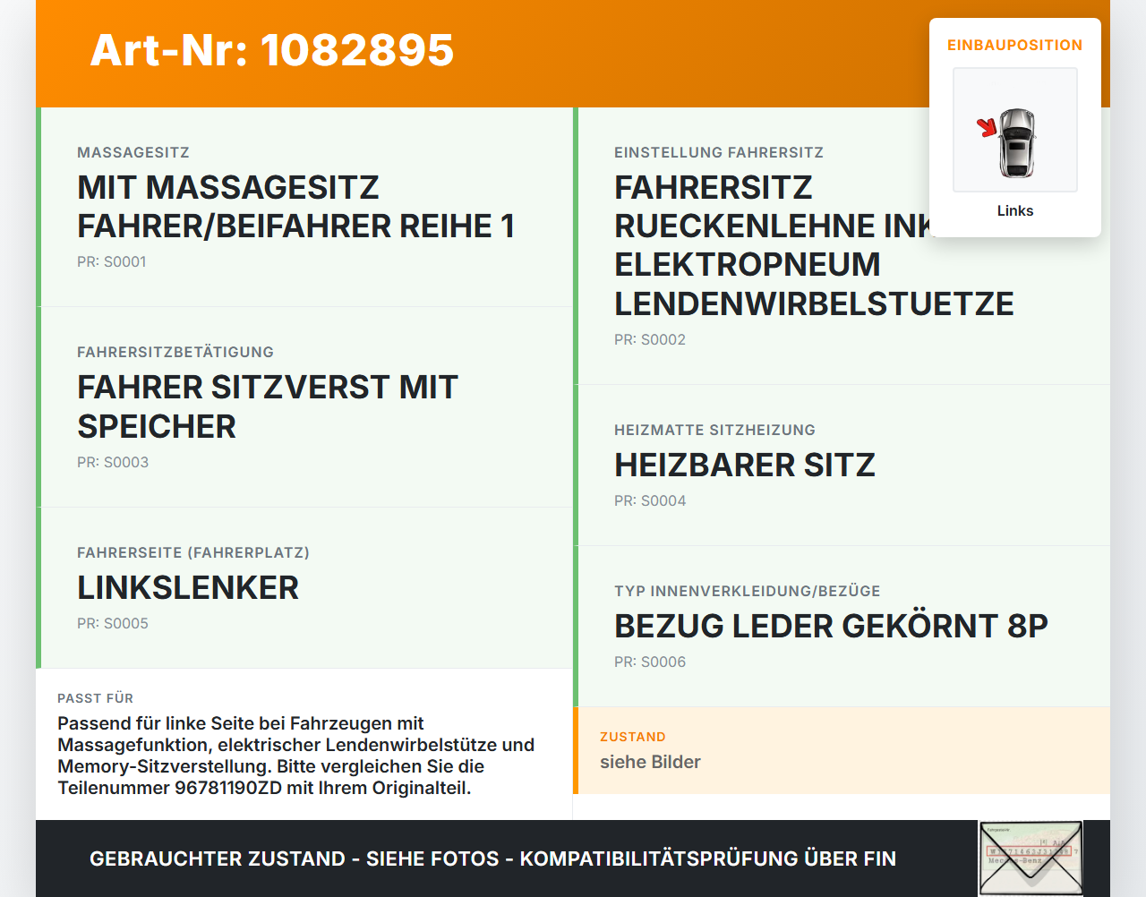 Citroen C4 Picasso II 13-16 Schalter Sitzverstellung Schalterblock Massage Memory Links Citroen C4 Picasso II 13-16... Vorschau 3