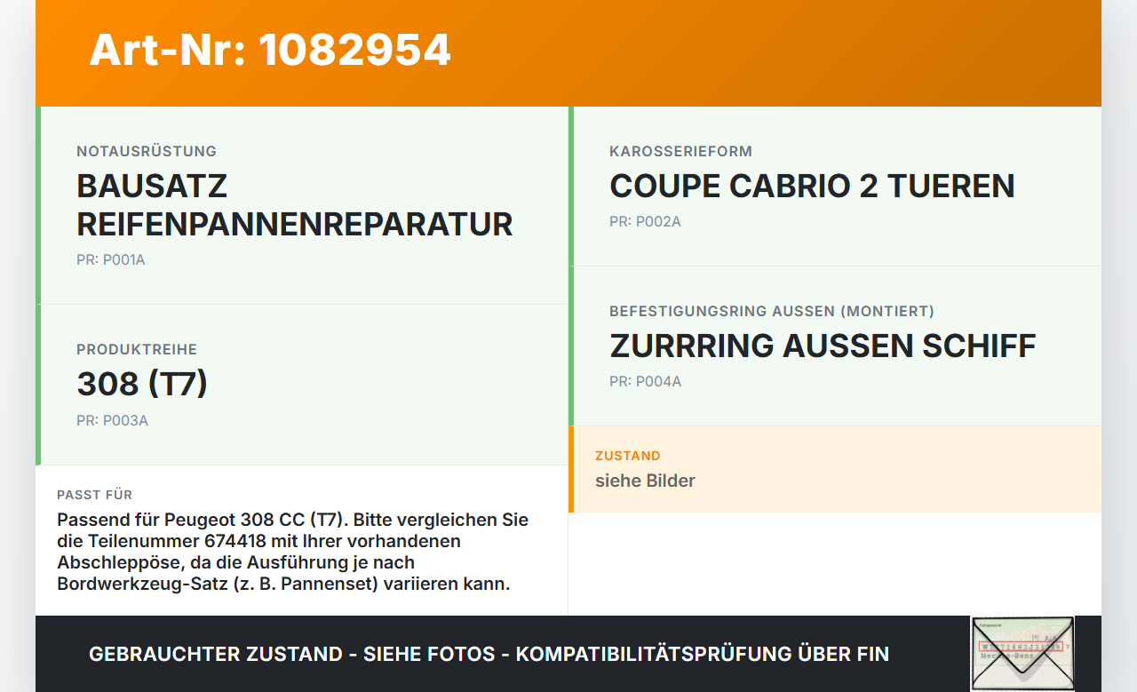 Peugeot 308 CC 07-11 Abschleppöse Abschlepphaken Bordwerkzeug Pannenhilfe Peugeot 308 CC 07-11 26.01.2011 674418... Vorschau 3