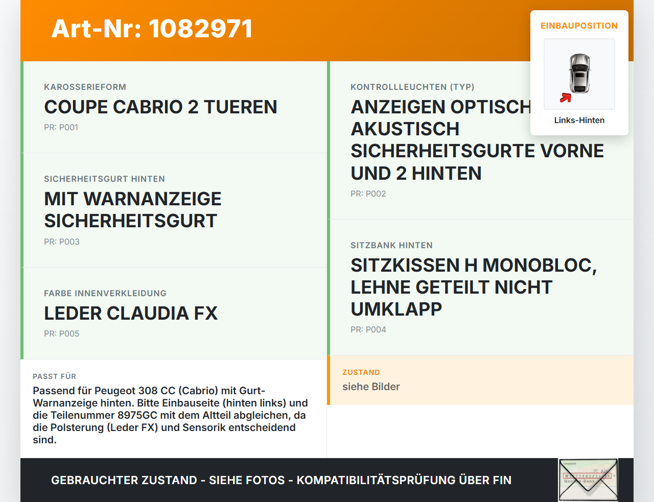 Peugeot 308 CC 07-11 Cabrio Gurtschloss Sicherheitsgurt Gurtpeitsche Links Hinten Peugeot 308 CC 07-11 26.01.2011... Vorschau 3