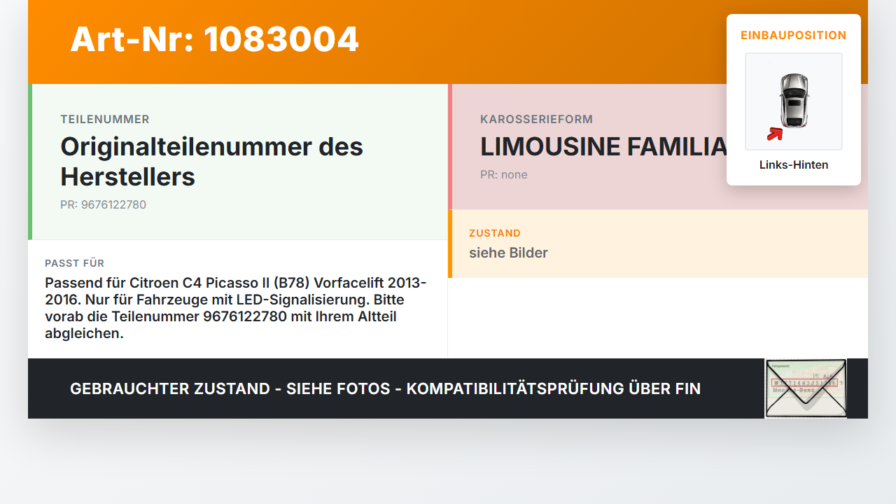 Citroen C4 Picasso II 13-16 Nebelschlussleuchte Heckleuchte Links Hinten Citroen C4 Picasso II 13-16 24.09.2013... Vorschau 3