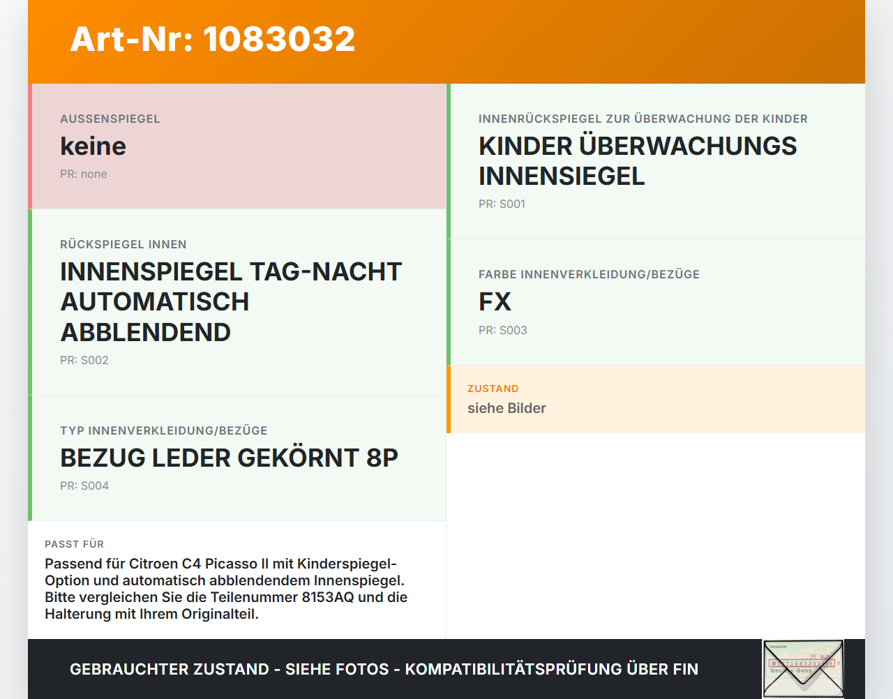 Citroen C4 Picasso II 13-16 Innenspiegel Rückspiegel Spiegel Innen Kinderspiegel Zusatzspiegel Citroen C4 Picasso... Vorschau 3