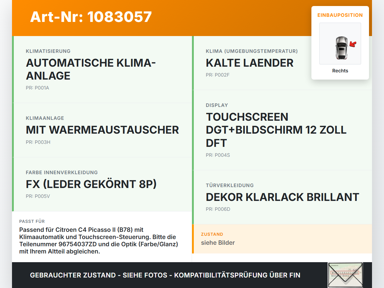 Citroen C4 Picasso II 13-16 Bedienteil Bedienelement Heizung Klimabedienteil Rechts Citroen C4 Picasso II 13-16... Vorschau 3