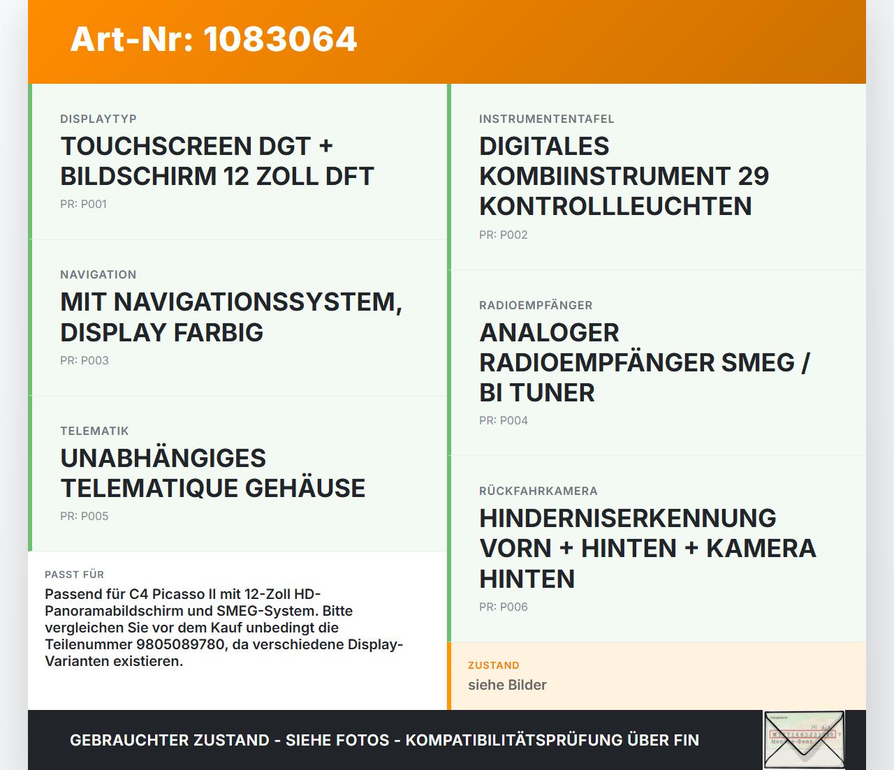 Citroen C4 Picasso II 13-16 Bildschirm Display Monitor Anzeige EMFB78 CEM01 Citroen C4 Picasso II 13-16 24.09.2013... Vorschau 3