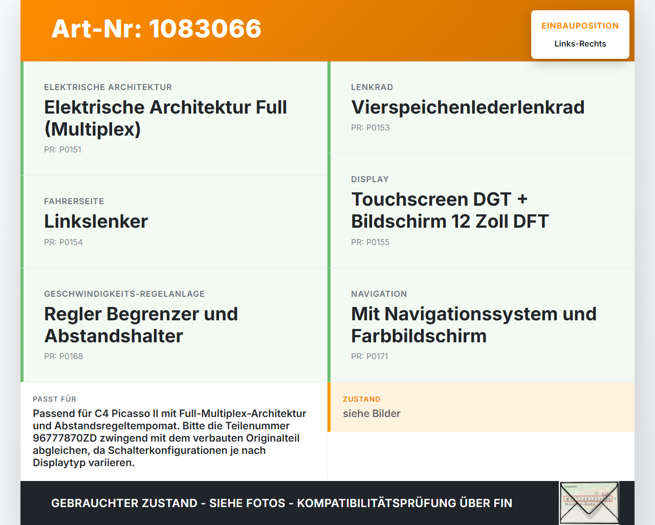 Citroen C4 Picasso II 13-16 Lenkradschalter Multifunktionstasten Schalter für Lenkrad Rechts und Links Citroen C4... Vorschau 3