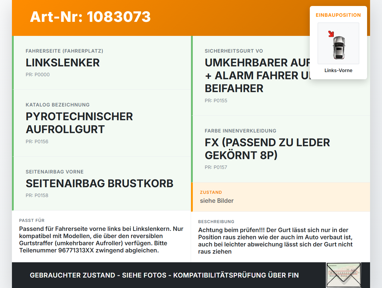 Citroen C4 Picasso II 13-16 Gurt Sicherheitsgurt m. Gurtstraffer für Fahrer Links Vorne Citroen C4 Picasso II 13-16... Vorschau 3
