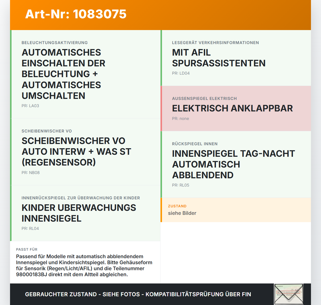 Citroen C4 Picasso II 13-16 Innenspiegel Rückspiegel Spiegel Citroen C4 Picasso II 13-16 24.09.2013 98000183BJ gebraucht Vorschau 3