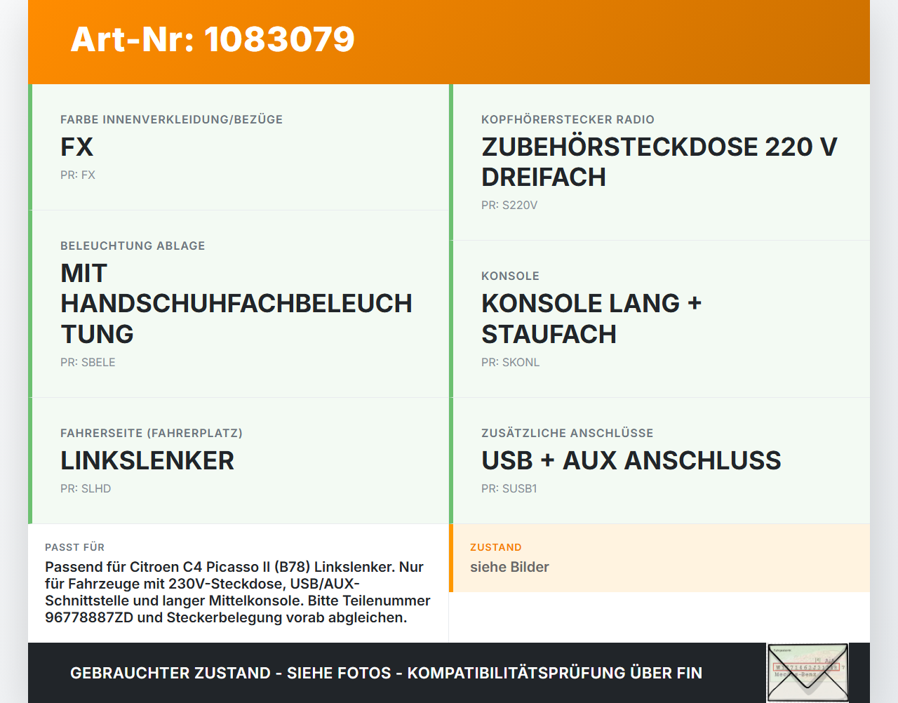 Citroen C4 Picasso II 13-16 Handschuhfach Staufach mit 230V 12V USB AUX Citroen C4 Picasso II 13-16 24.09.2013... Vorschau 3