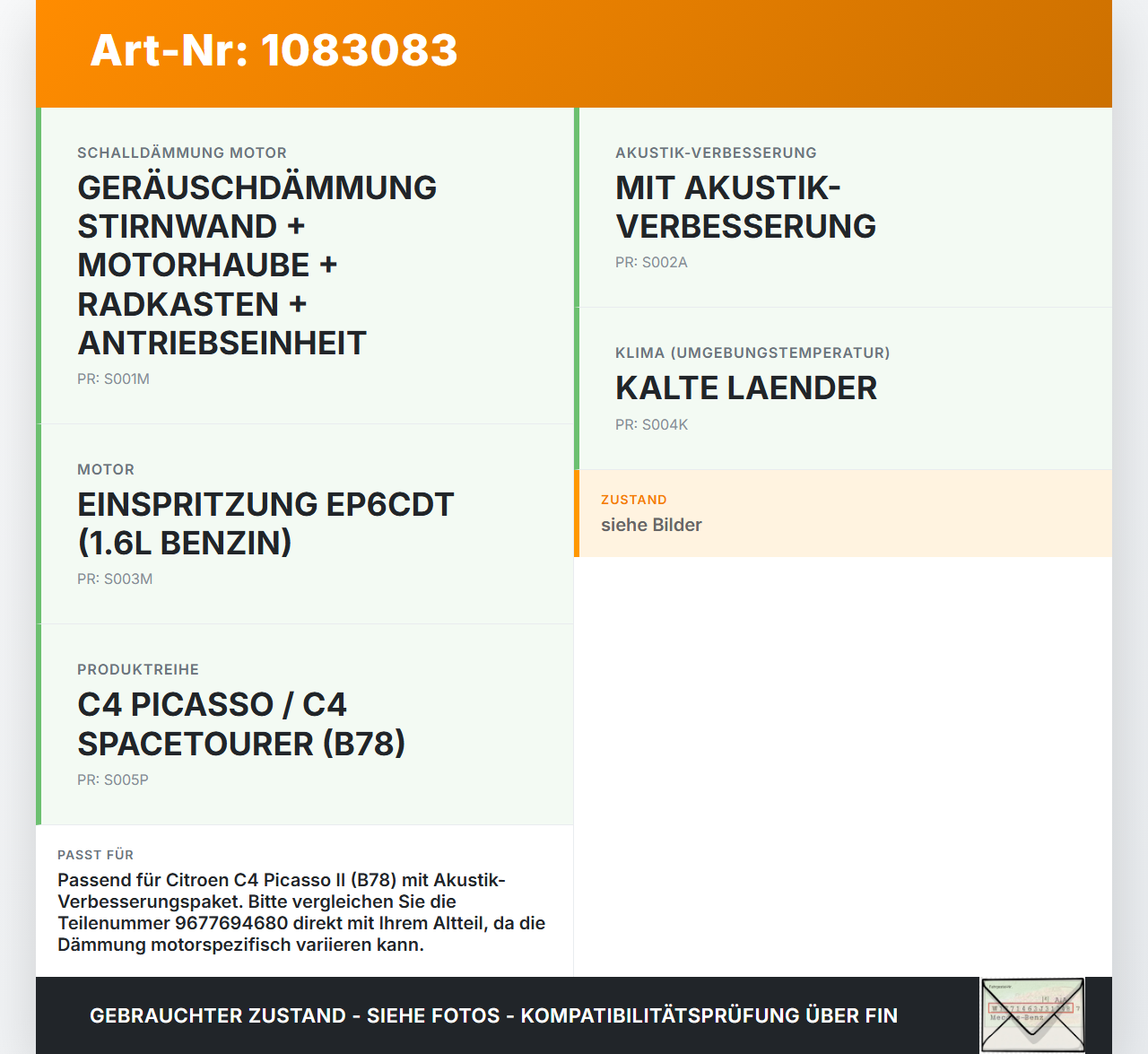 Citroen C4 Picasso II 13-16 Dämmung Schallisolierung für Motorhaube Dämmmatte Citroen C4 Picasso II 13-16... Vorschau 3
